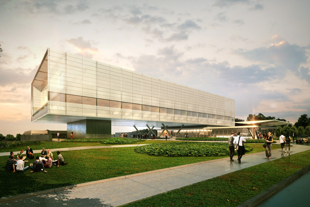 An artists rendering of the future Innovation Partnership Building to be located at the UConn Technology Park.