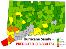 Predicted outages from Hurricane Sandy (2012) in Eversource CT service territory